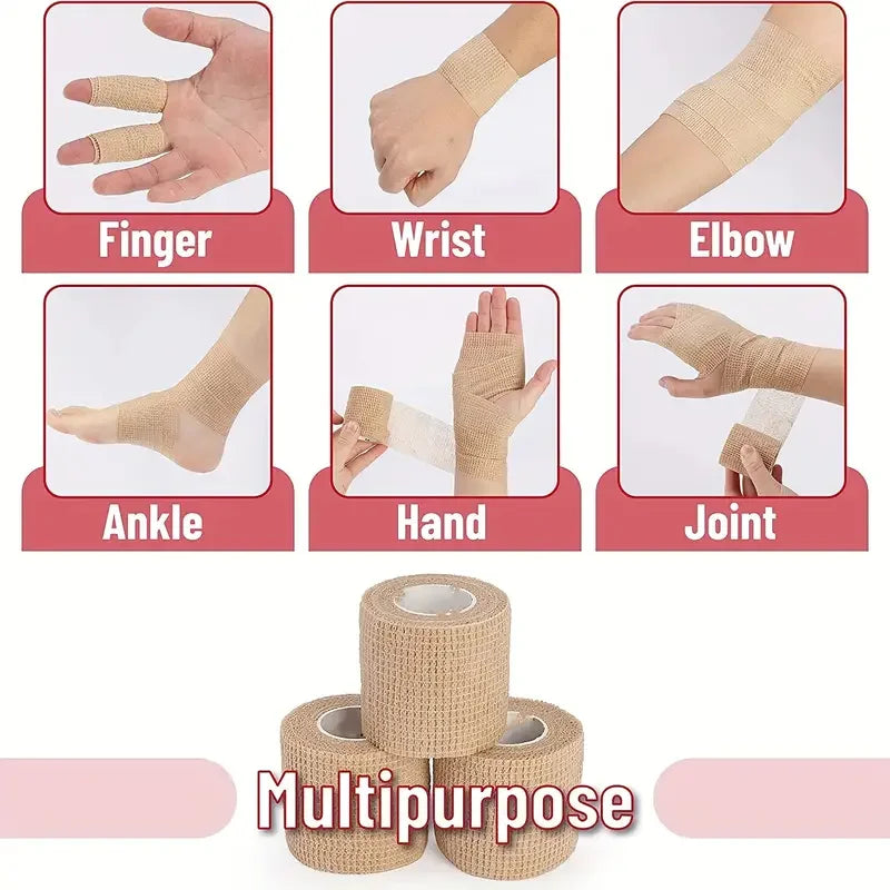 10 Rolls Medical Adhesive Bandage Elastic Breathable Sports Self Adhesive Tape Beige Wrap Finger Tape for Wrist Ankle First Aid