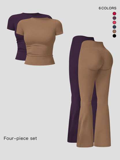 Women’s Sportswear Set – Breathable Slim Fit T-Shirt & High-Waist Yoga Pants