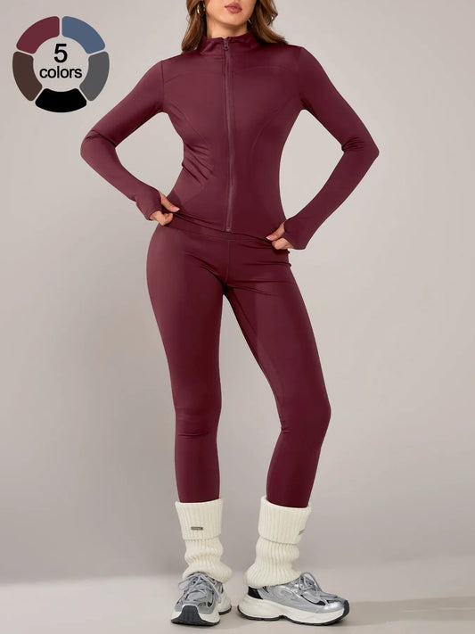 Women’s Sportswear Set – Long Sleeve Zip Jacket & Tight-Fit Gym Pants