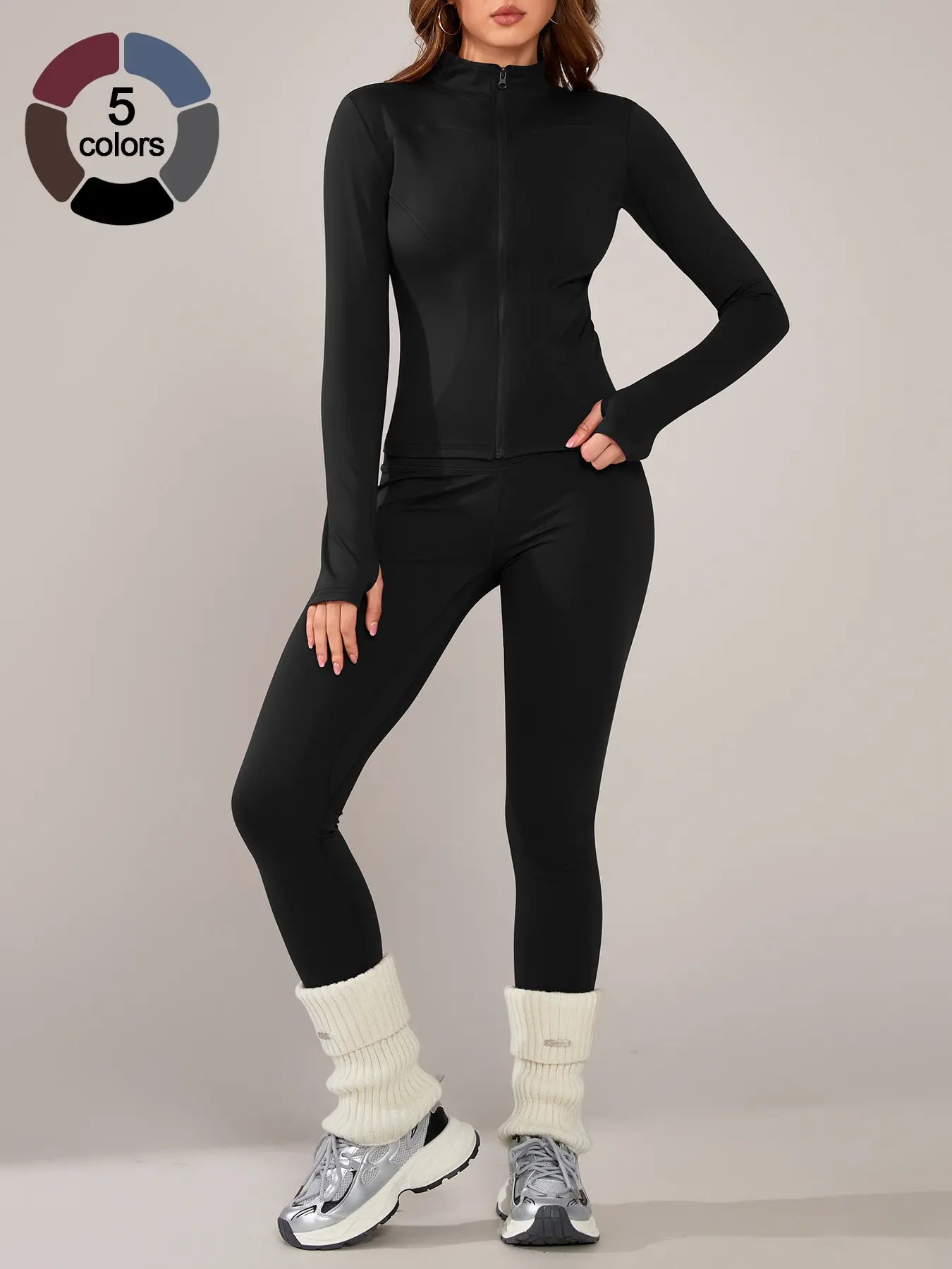 Women’s Sportswear Set – Long Sleeve Zip Jacket & Tight-Fit Gym Pants