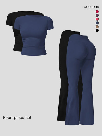 Women’s Sportswear Set – Breathable Slim Fit T-Shirt & High-Waist Yoga Pants