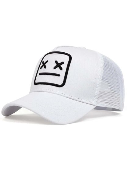 Graphic Embroidered Mesh Cap – Adjustable Unisex Baseball Hat for Travel & Daily Style