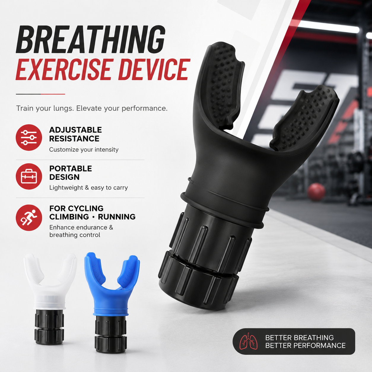Adjustable Silicone Breathing Exercise Trainer – Portable Lung Capacity & Respiratory Fitness Device