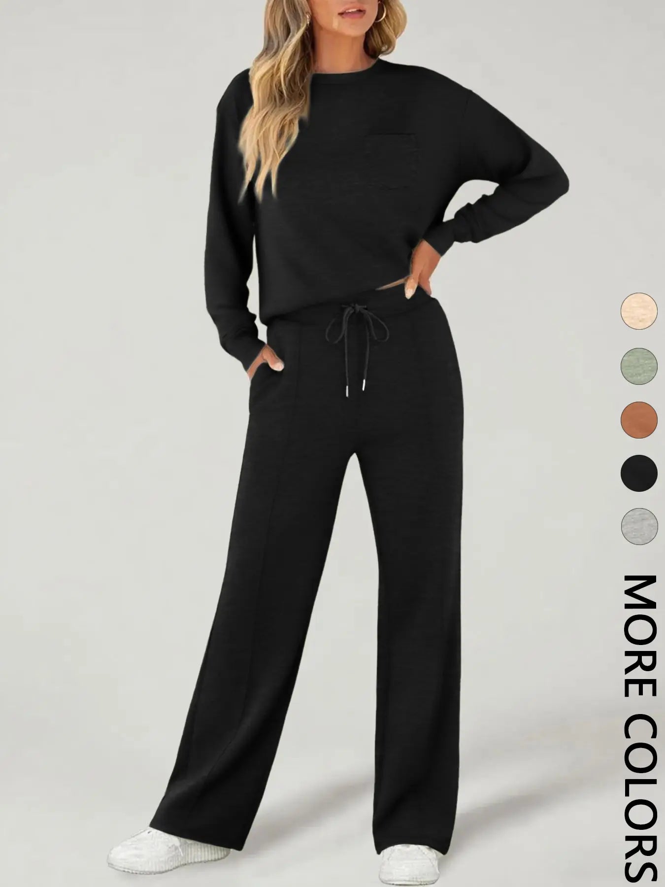 Women’s Casual 2-Piece Tracksuit – Long Sleeve Sports Top & Wide-Leg Pants