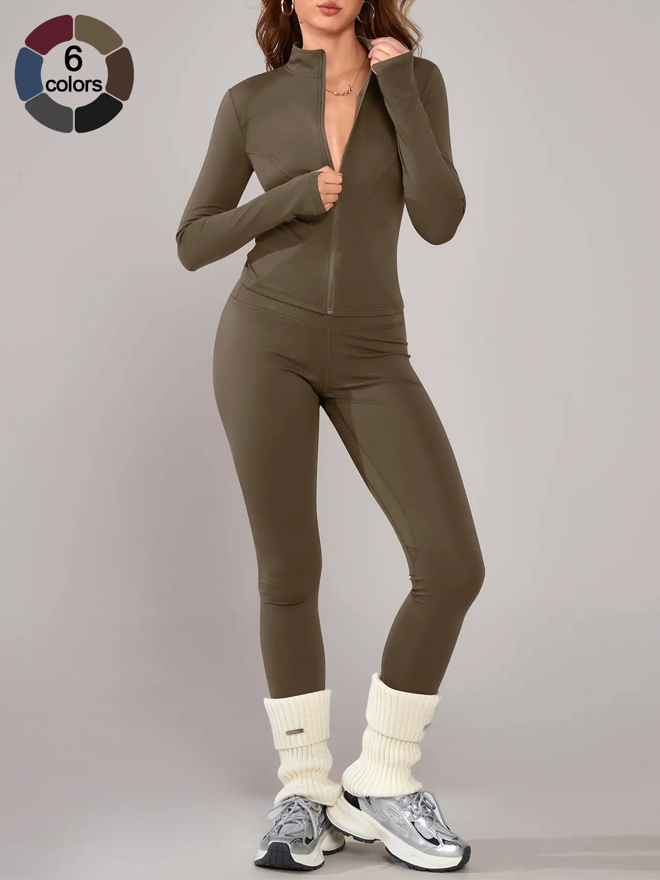 Women’s Sportswear Set – Long Sleeve Zip Jacket & Tight-Fit Gym Pants