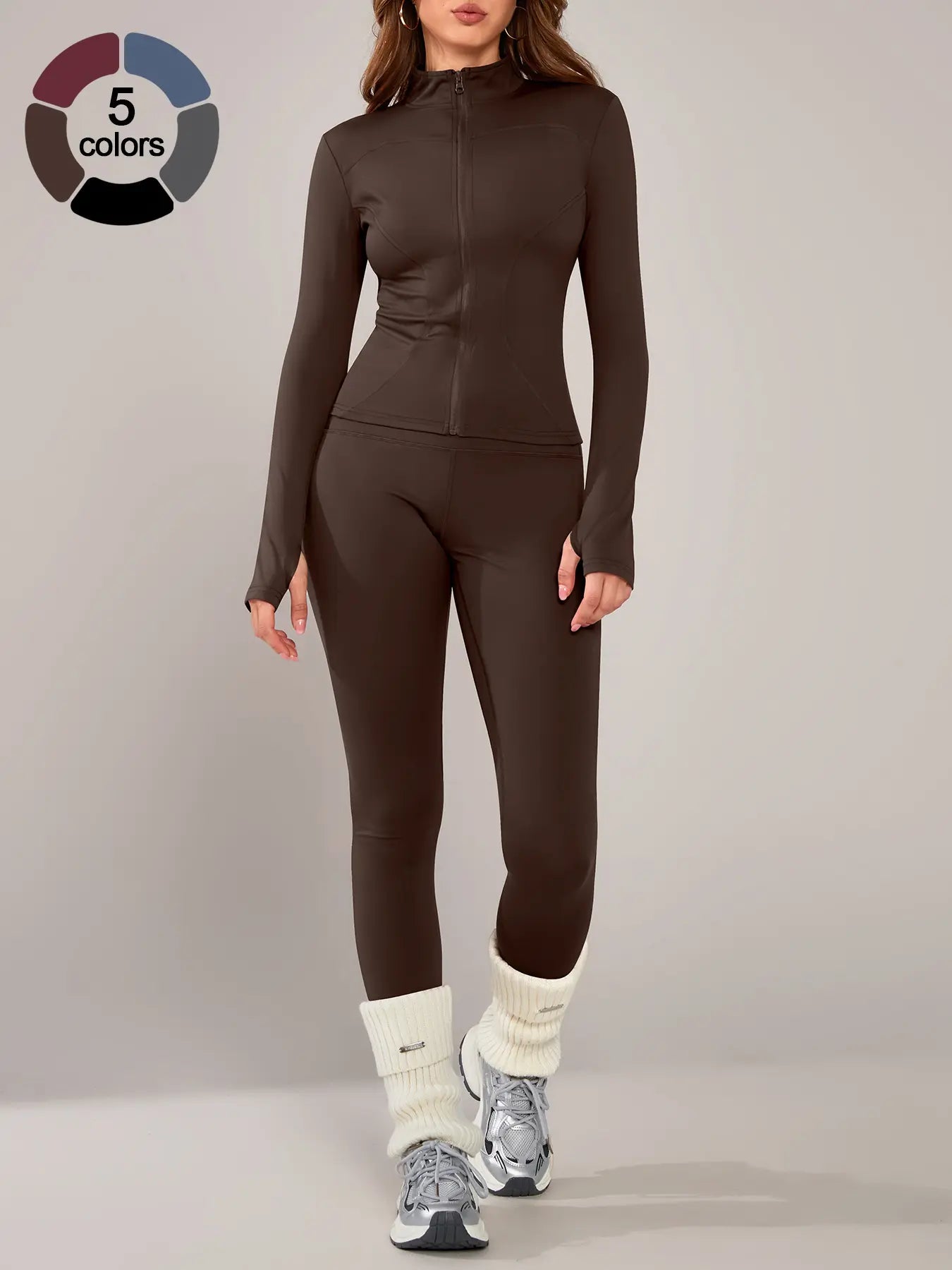 Women’s Sportswear Set – Long Sleeve Zip Jacket & Tight-Fit Gym Pants