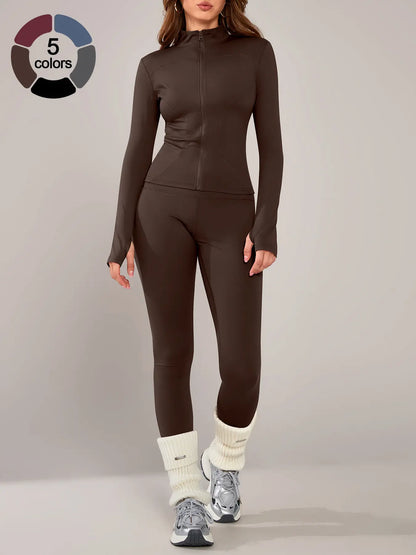 Women’s Sportswear Set – Long Sleeve Zip Jacket & Tight-Fit Gym Pants