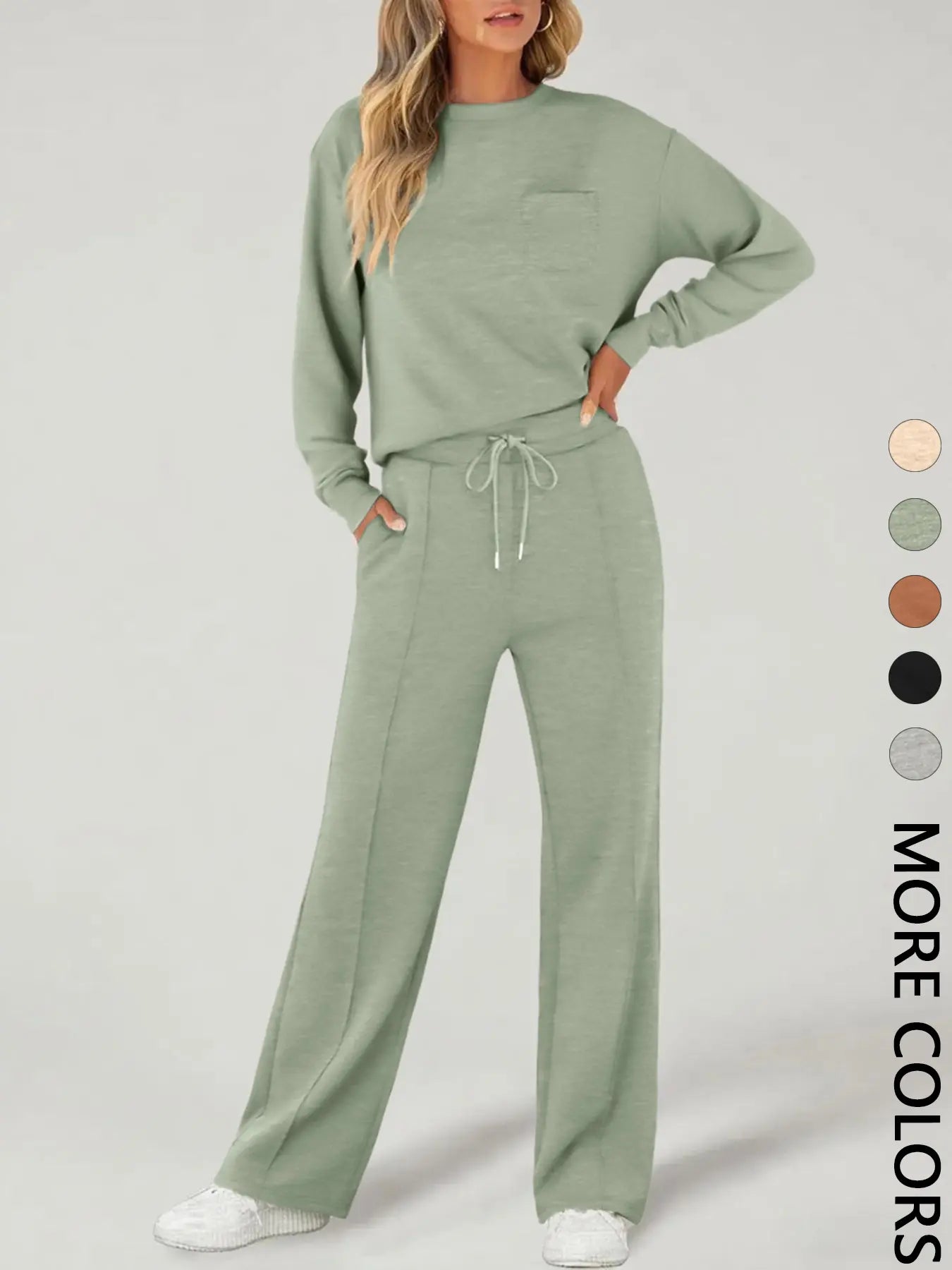 Women’s Casual 2-Piece Tracksuit – Long Sleeve Sports Top & Wide-Leg Pants
