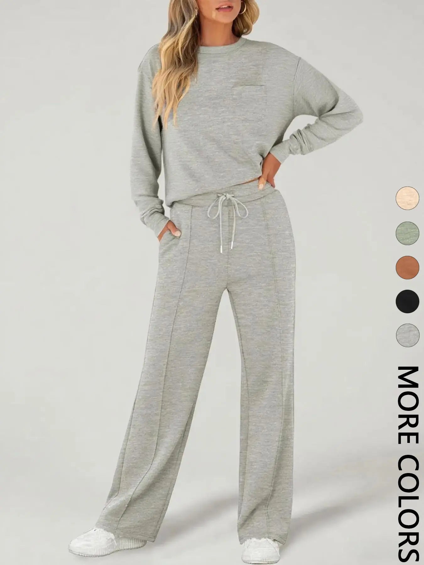 Women’s Casual 2-Piece Tracksuit – Long Sleeve Sports Top & Wide-Leg Pants