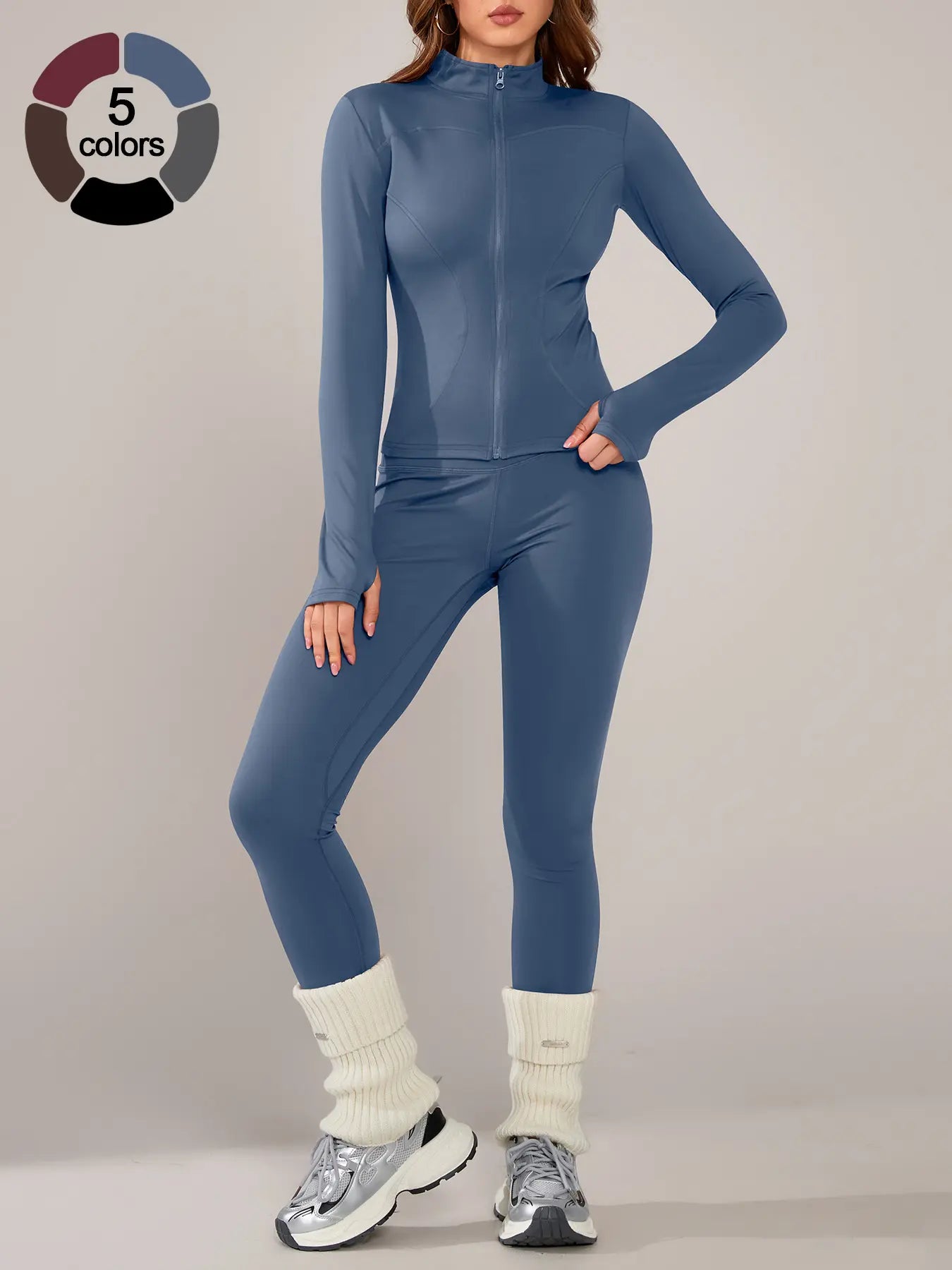 Women’s Sportswear Set – Long Sleeve Zip Jacket & Tight-Fit Gym Pants