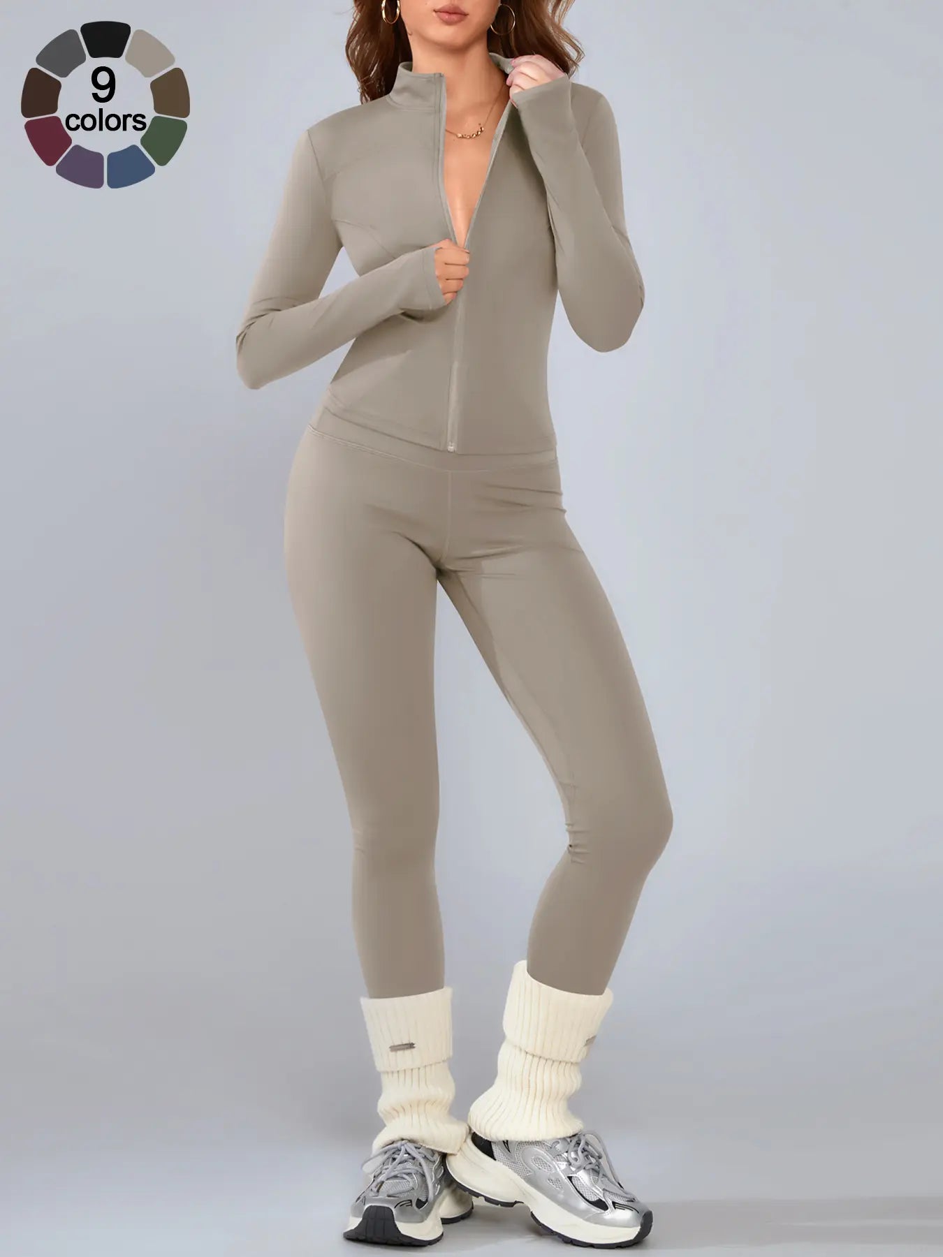 Women’s Sportswear Set – Long Sleeve Zip Jacket & Tight-Fit Gym Pants