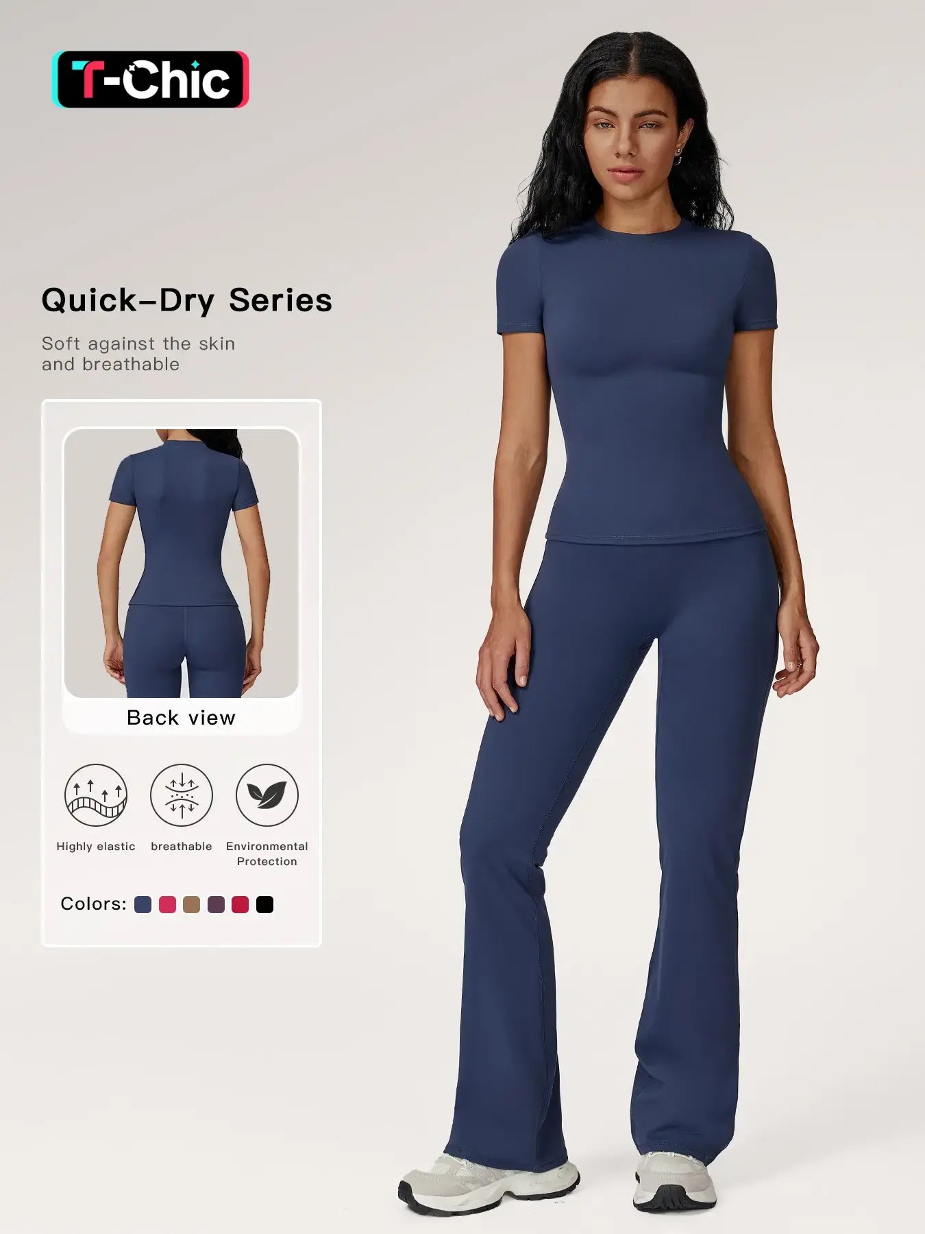 Women’s Sportswear Set – Breathable Slim Fit T-Shirt & High-Waist Yoga Pants