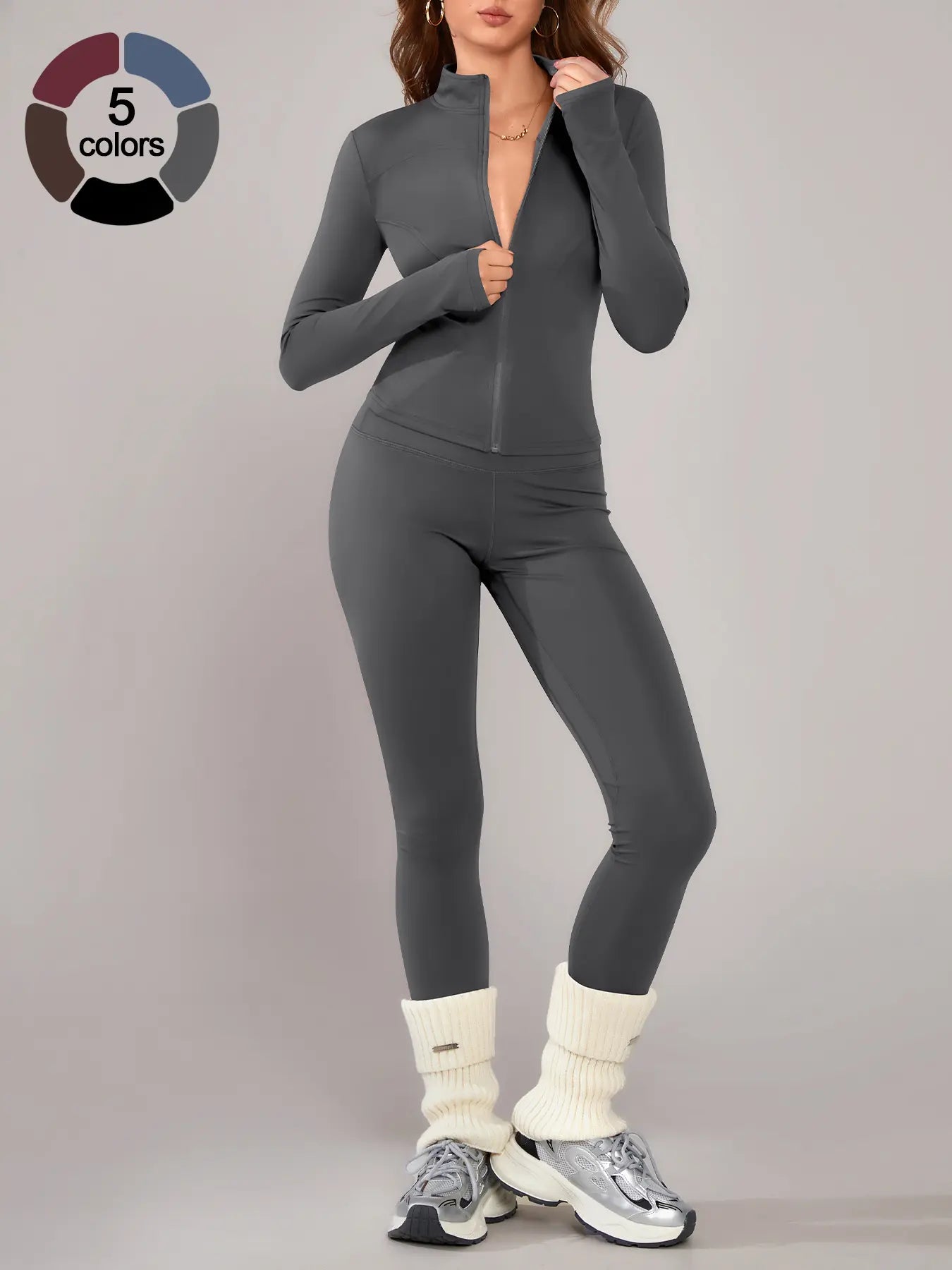 Women’s Sportswear Set – Long Sleeve Zip Jacket & Tight-Fit Gym Pants