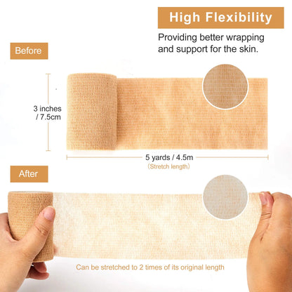 10 Rolls Medical Adhesive Bandage Elastic Breathable Sports Self Adhesive Tape Beige Wrap Finger Tape for Wrist Ankle First Aid