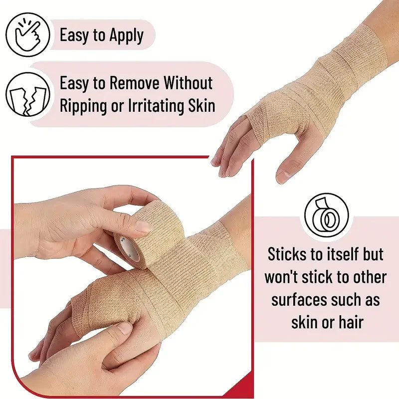 10 Rolls Medical Adhesive Bandage Elastic Breathable Sports Self Adhesive Tape Beige Wrap Finger Tape for Wrist Ankle First Aid