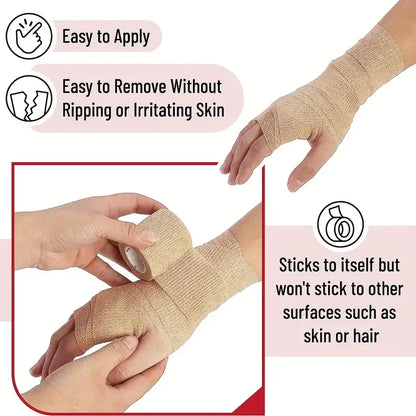 10 Rolls Medical Adhesive Bandage Elastic Breathable Sports Self Adhesive Tape Beige Wrap Finger Tape for Wrist Ankle First Aid