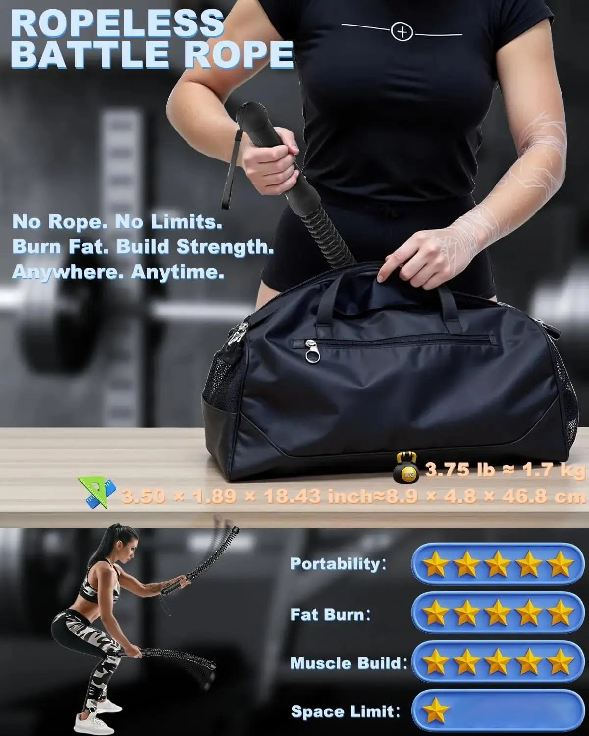 High-Intensity Training Made Easy – Portable Cordless Battle Ropes for Home Fitness